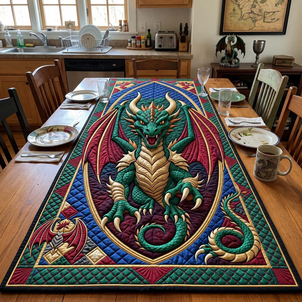 Emerald Guardian Dragon Table Runner