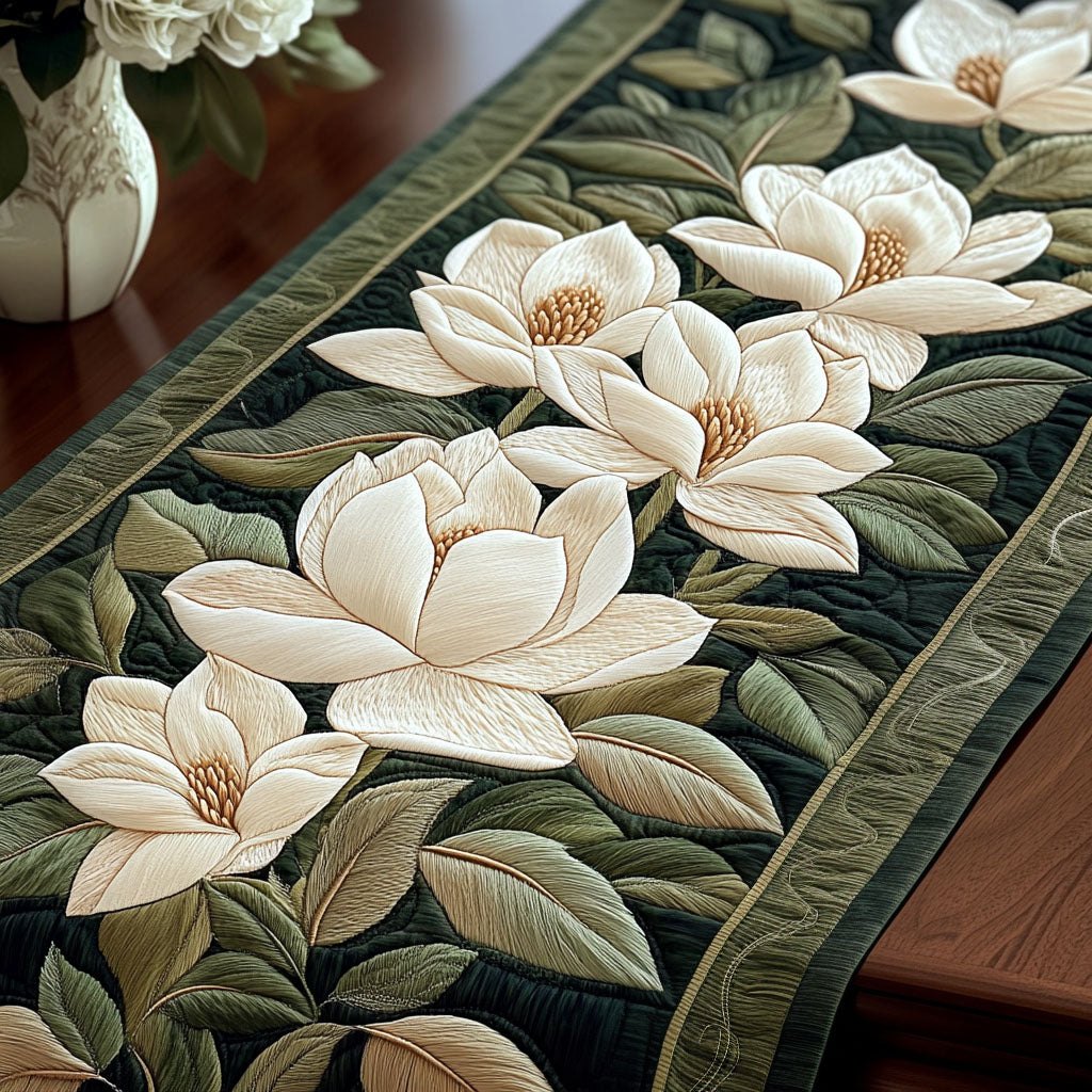 Emerald Magnolia Charm Table Runner