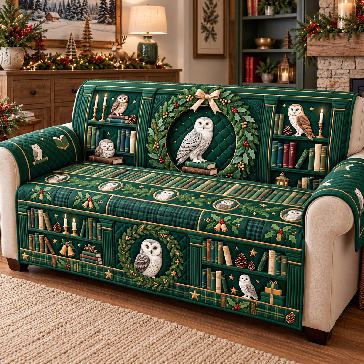 Emerald Owl Library Sofa Cover