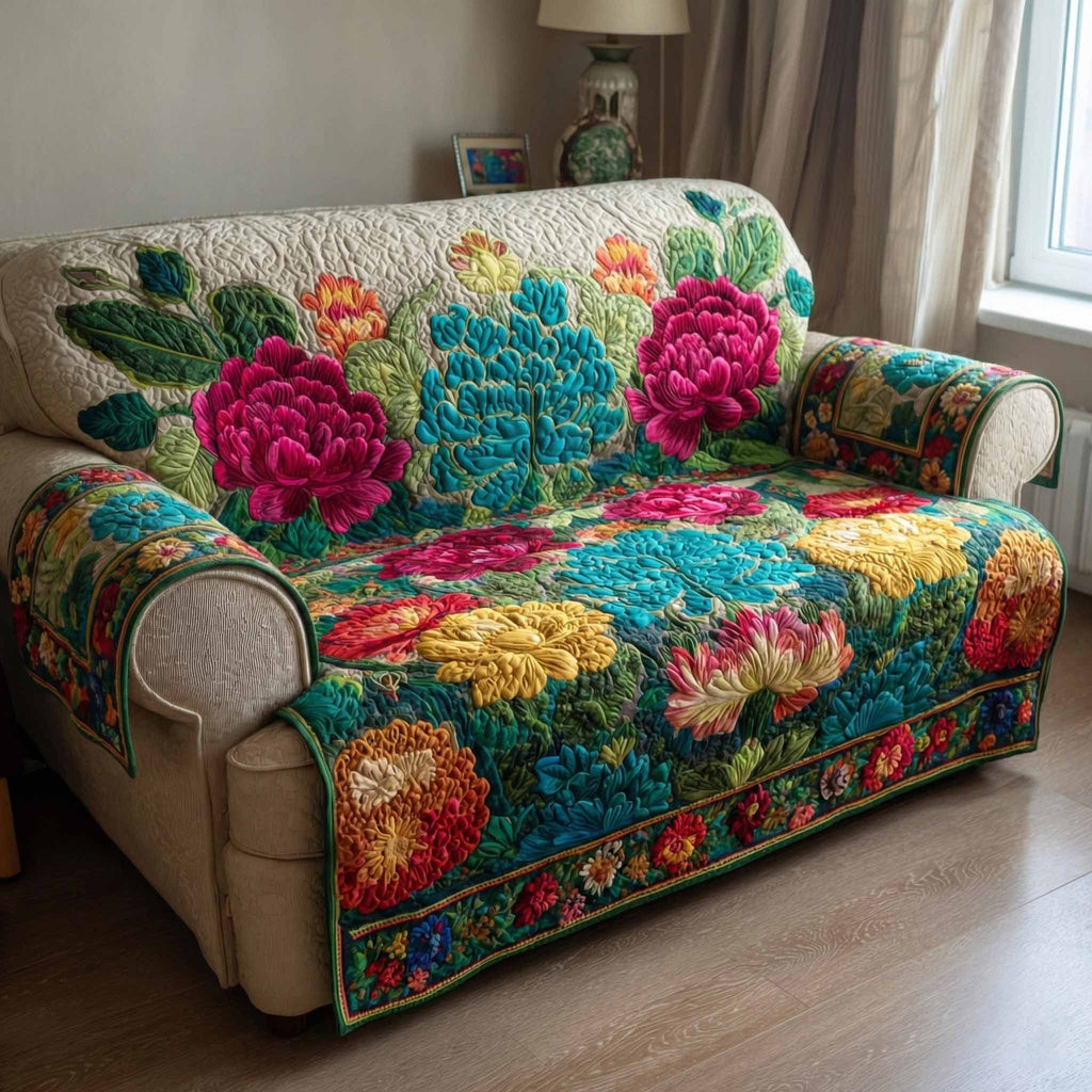 Emerald Peony Sofa Cover