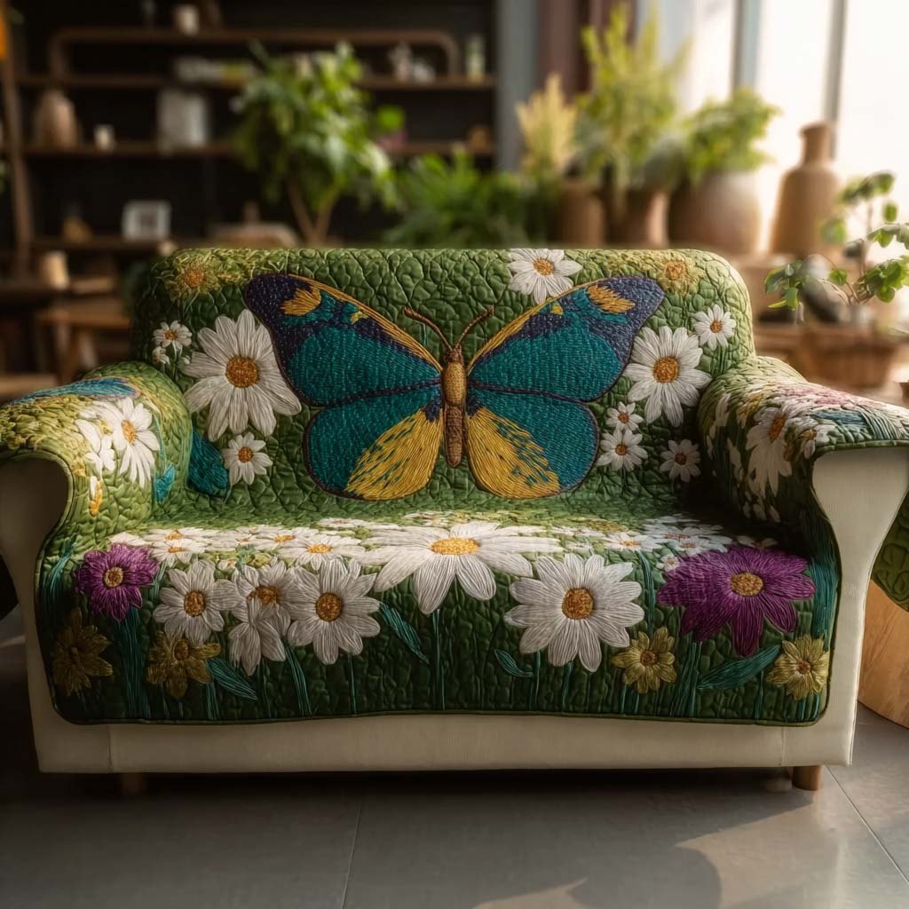 Emerald Daisy Sofa Cover