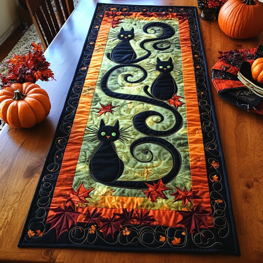 Enchanted Black Cat Table Runner