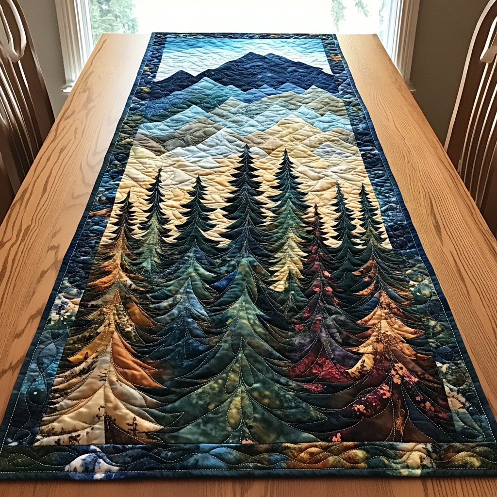 Pine Forest Below the Mountains Table Runner
