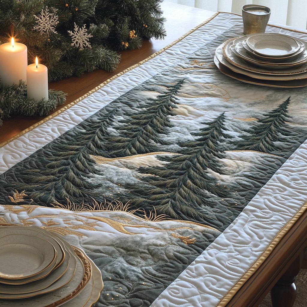 Grey Pines in the Snow Table Runner