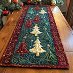 Gold and Red Christmas Trees Table Runner