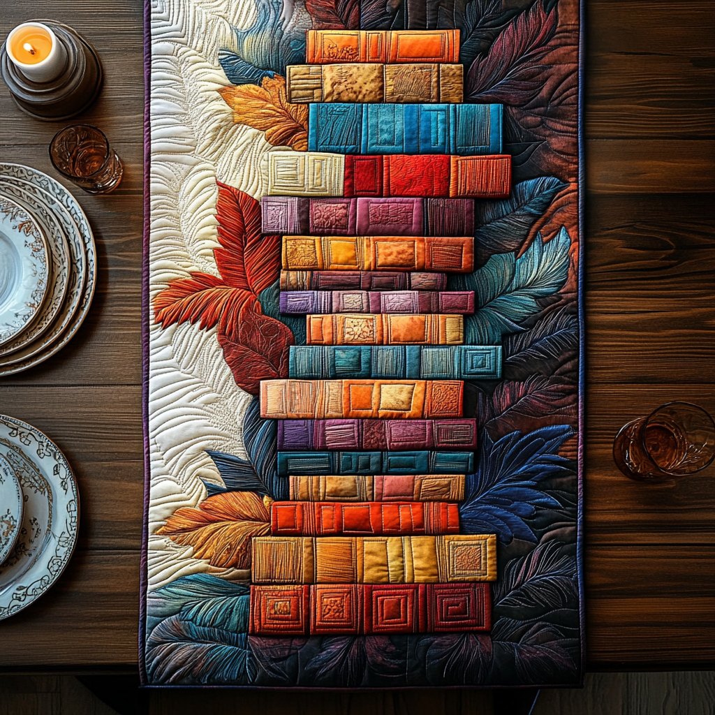 Stacked Colorful Books Table Runner
