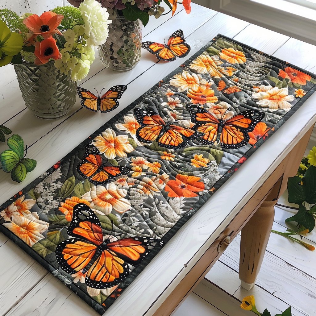 Monarchs with Orange Flowers Table Runner