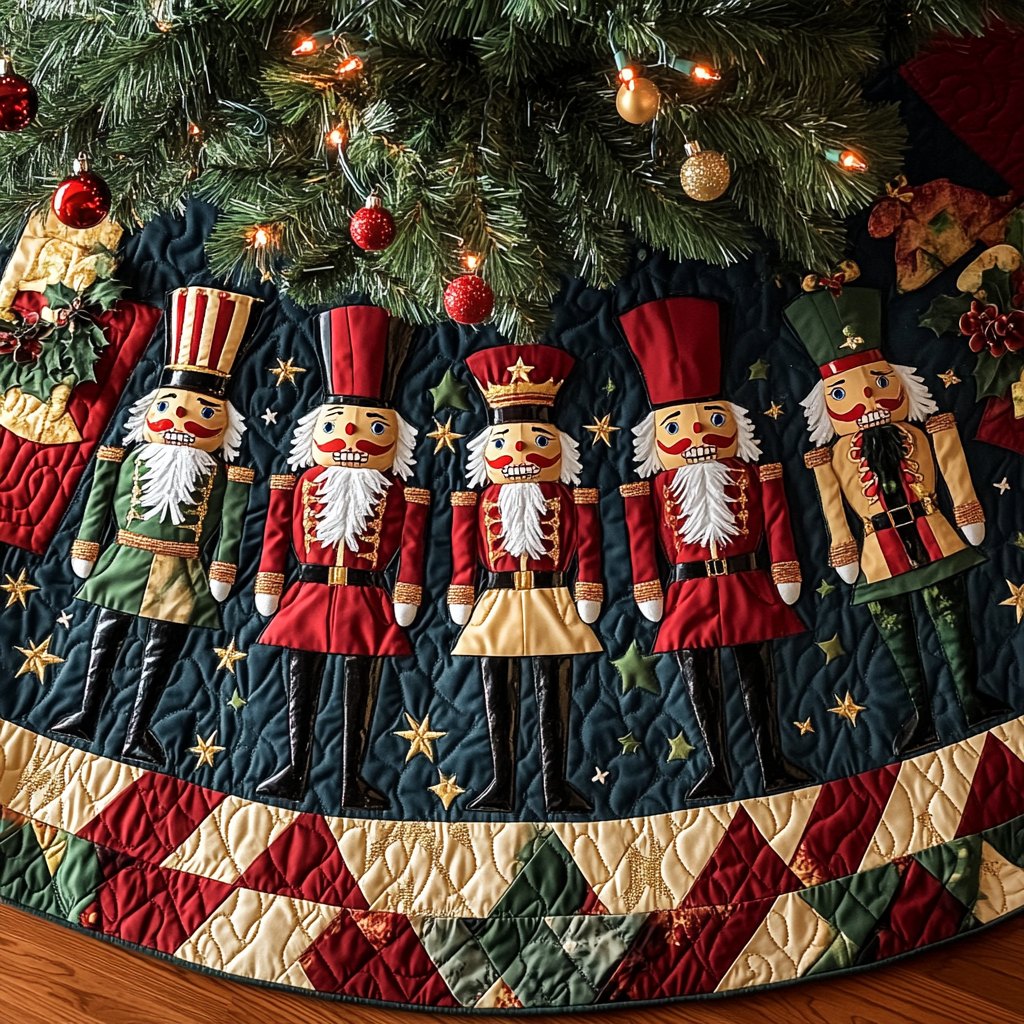 Nutcracker Line on Evergreen Christmas Tree Skirt