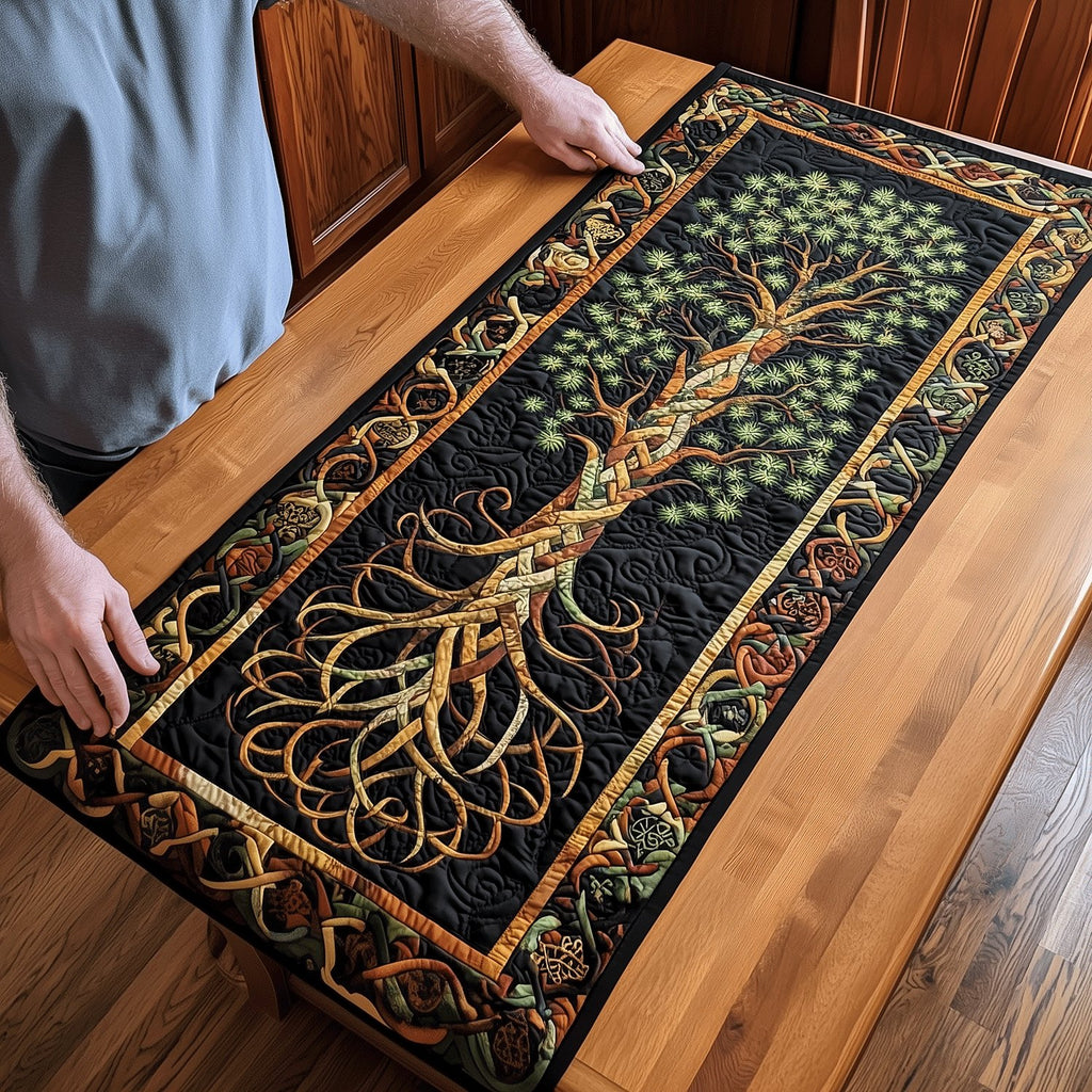 Gold Celtic Knotwork on Black Table Runner
