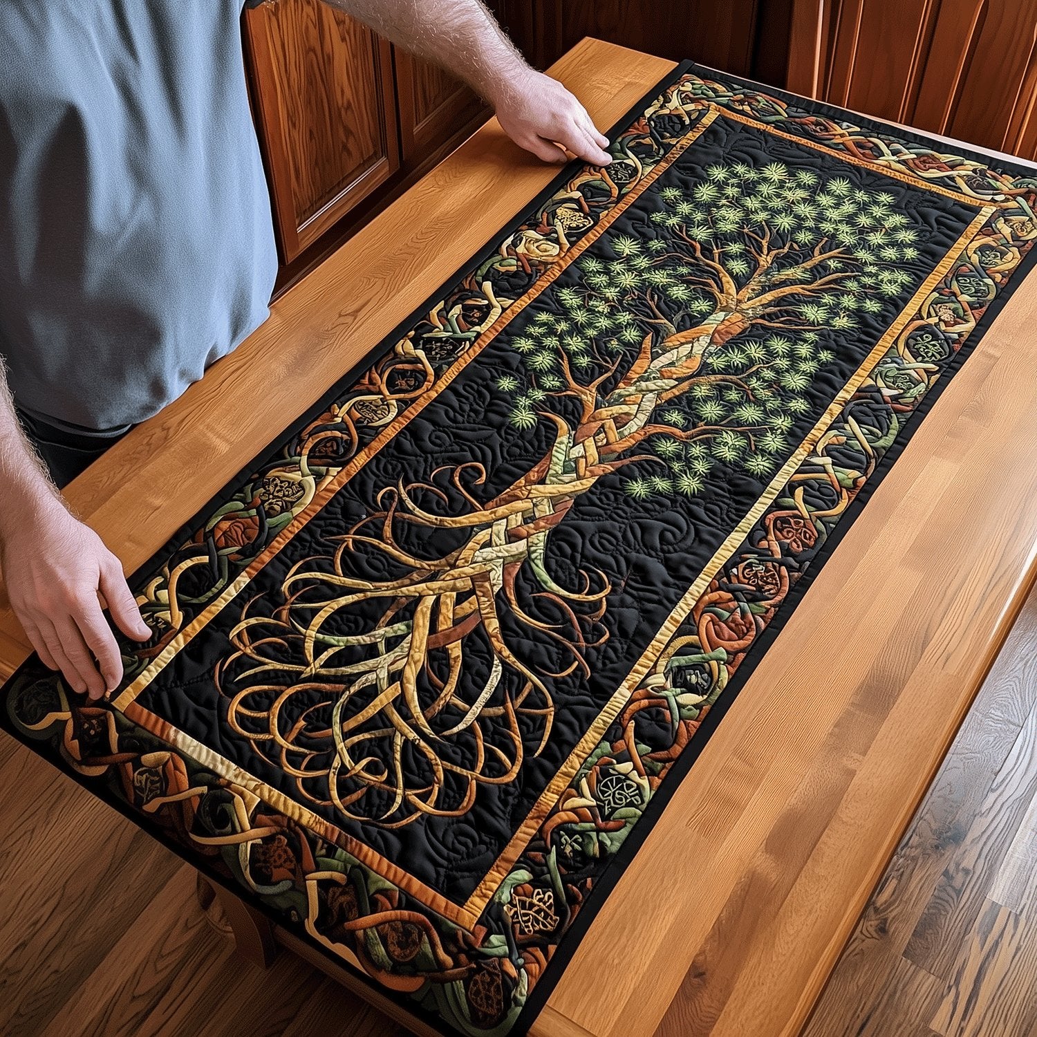 Gold Celtic Knotwork on Black Table Runner