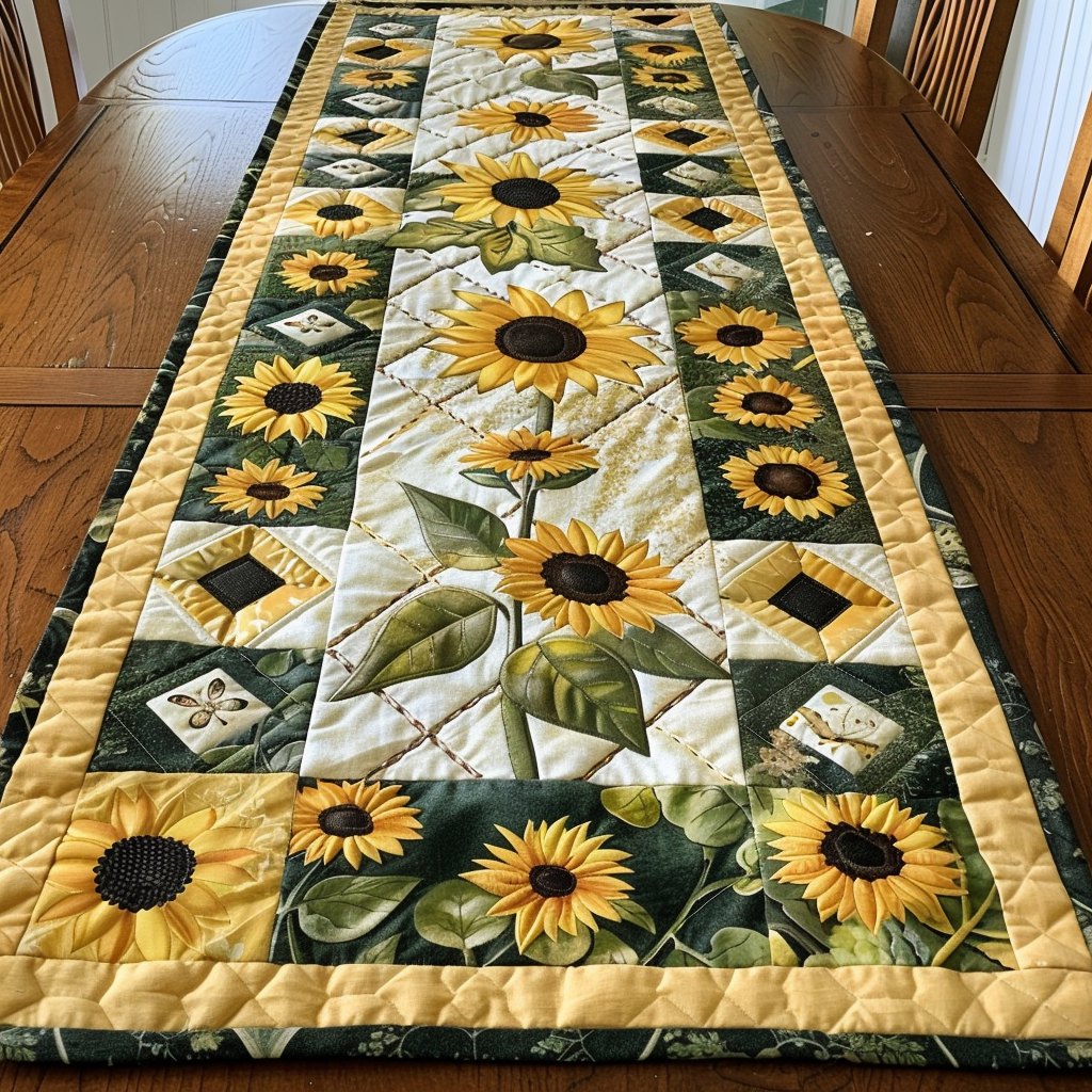 Sunflower Blocks with Green Sashing Table Runner