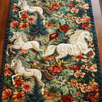 White Horses Among Orange Flowers Table Runner