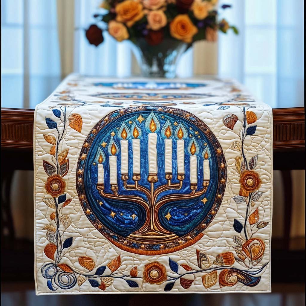 Menorah Medallion on Cream Table Runner