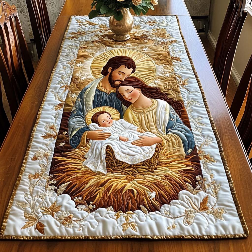 Golden Nativity with the Holy Family Table Runner