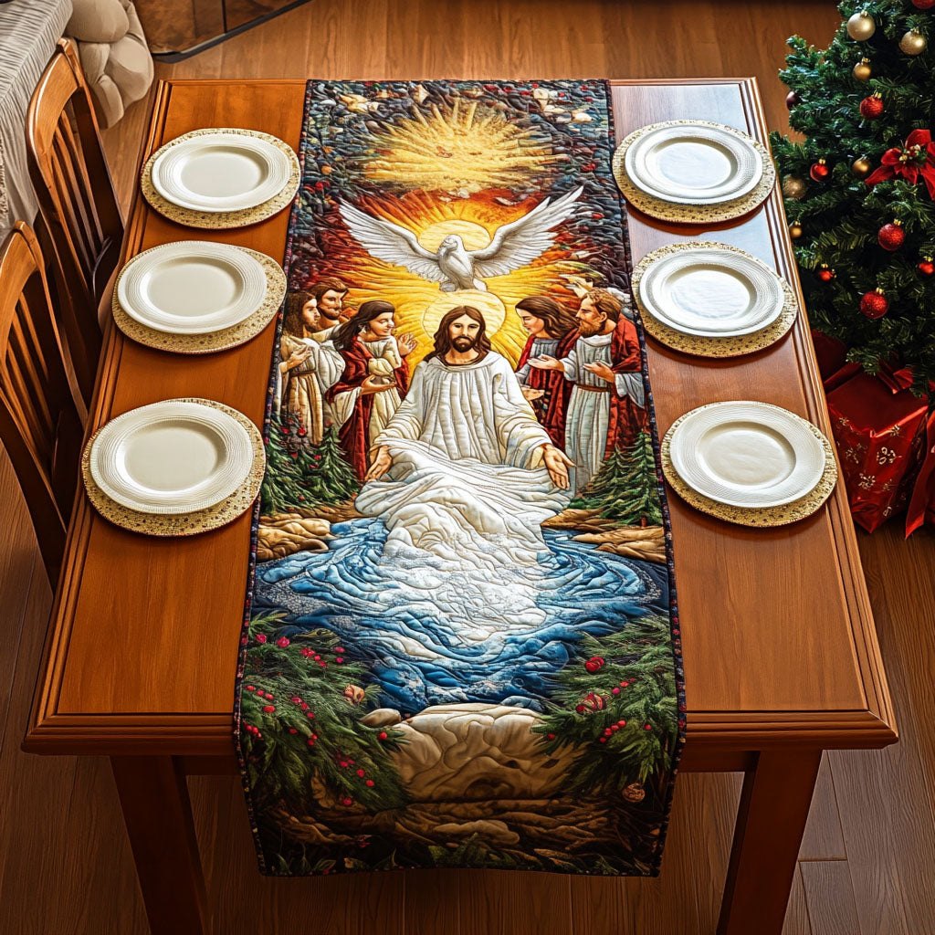 River Baptism with Golden Light Table Runner
