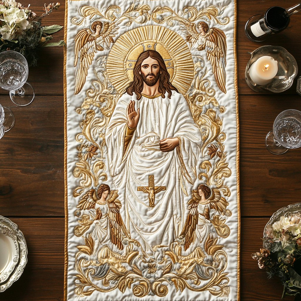 Robed Figure with Golden Angels Table Runner