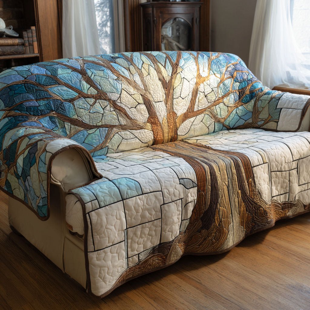 Bare Branches on Pale Blue Blocks Sofa Cover