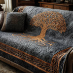 Copper Tree of Life on Charcoal Sofa Cover