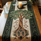 Green Tree Over a Celtic Knot Table Runner