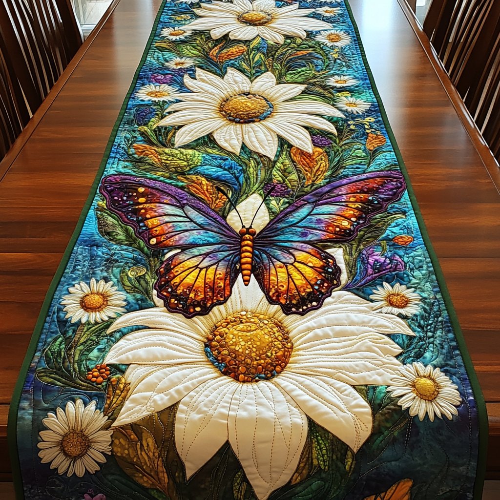 Monarch Butterfly on White Daisies Table Runner