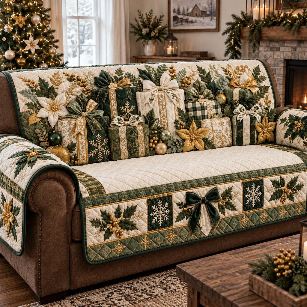 Evergreen Christmas Treasures Sofa Cover