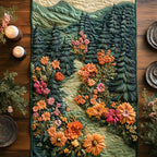 Orange Blooms Along a Forest Path Table Runner