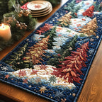 Red and Green Pines in the Snow Table Runner