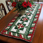Red and Green Pinwheel Blocks Table Runner