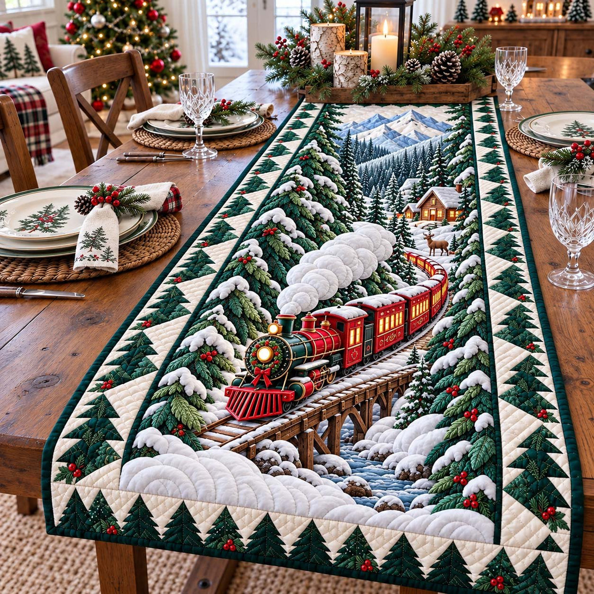 Evergreen Mountain Express Table Runner
