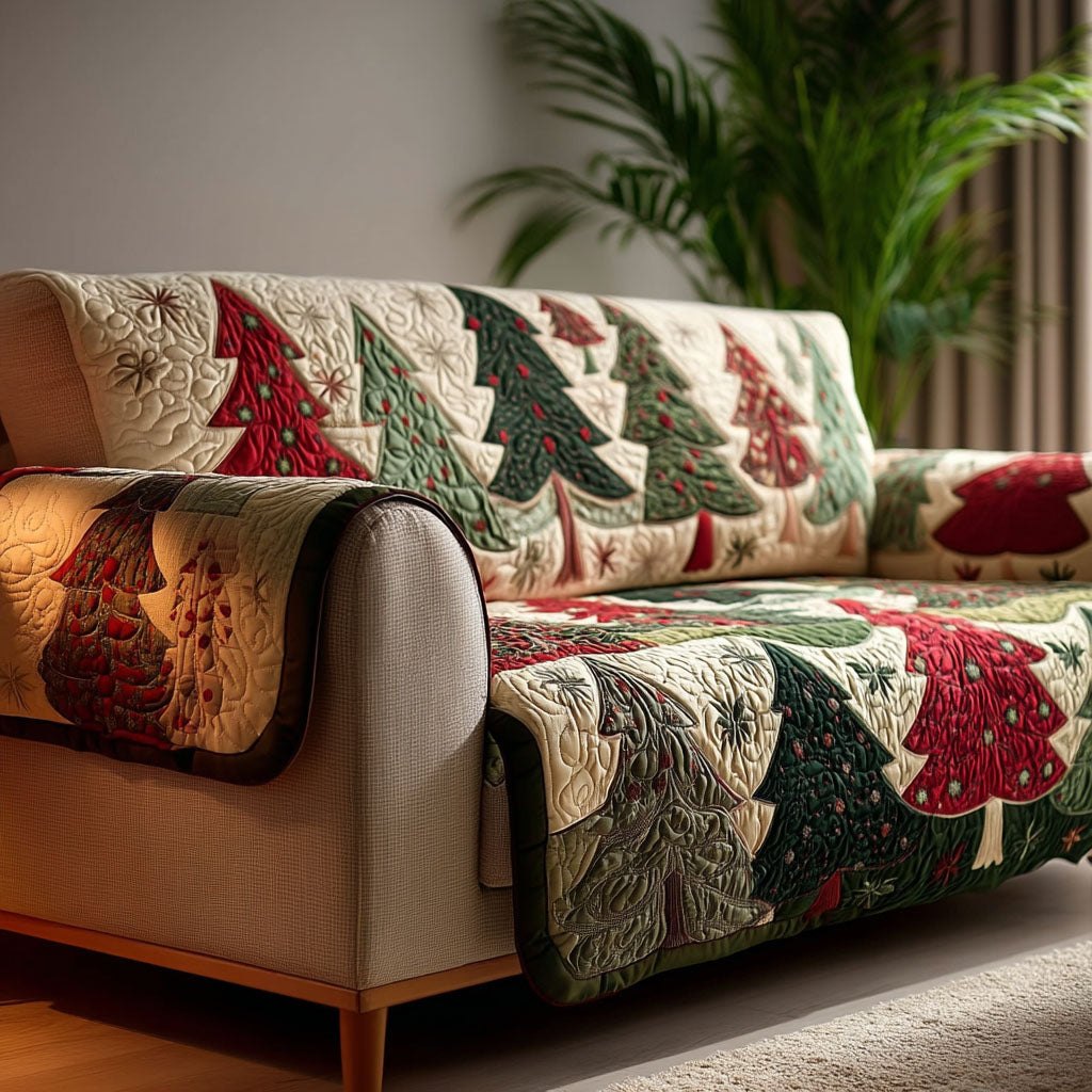 Christmas Trees in Red and Green Patchwork Sofa Cover