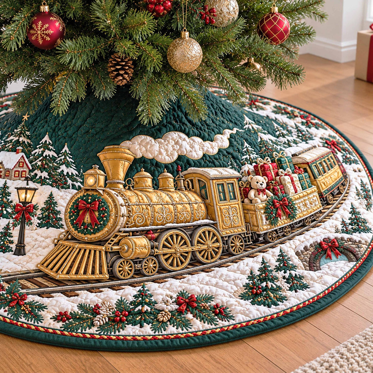 Evergreen Rails Christmas Tree Skirt