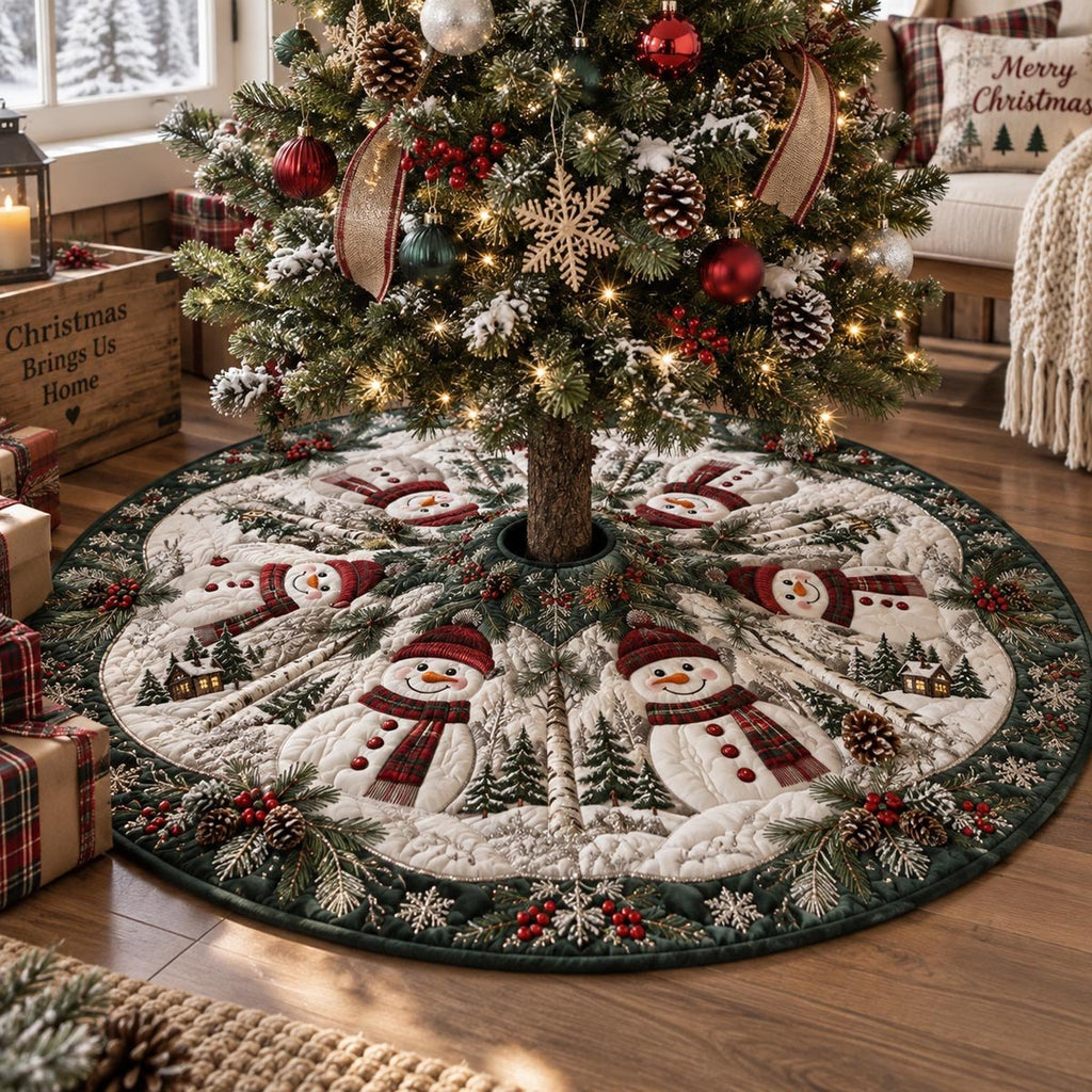 Evergreen Snowman Gathering Christmas Tree Skirt