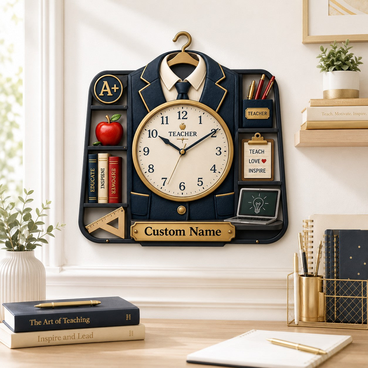 Personalized Teacher Wall Clock — personalized with a custom name