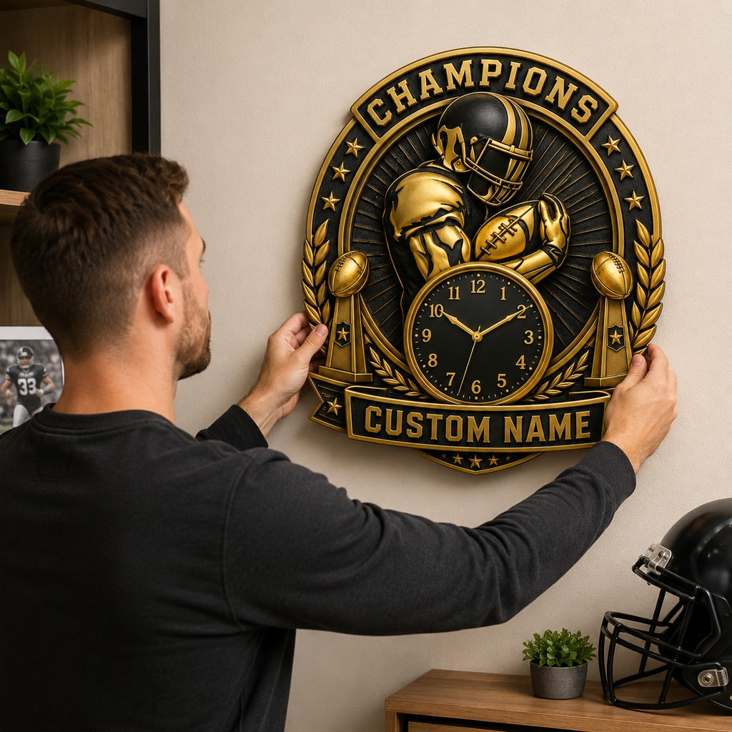 Championship celebration Custom Name Wall Clock — personalized with a custom name