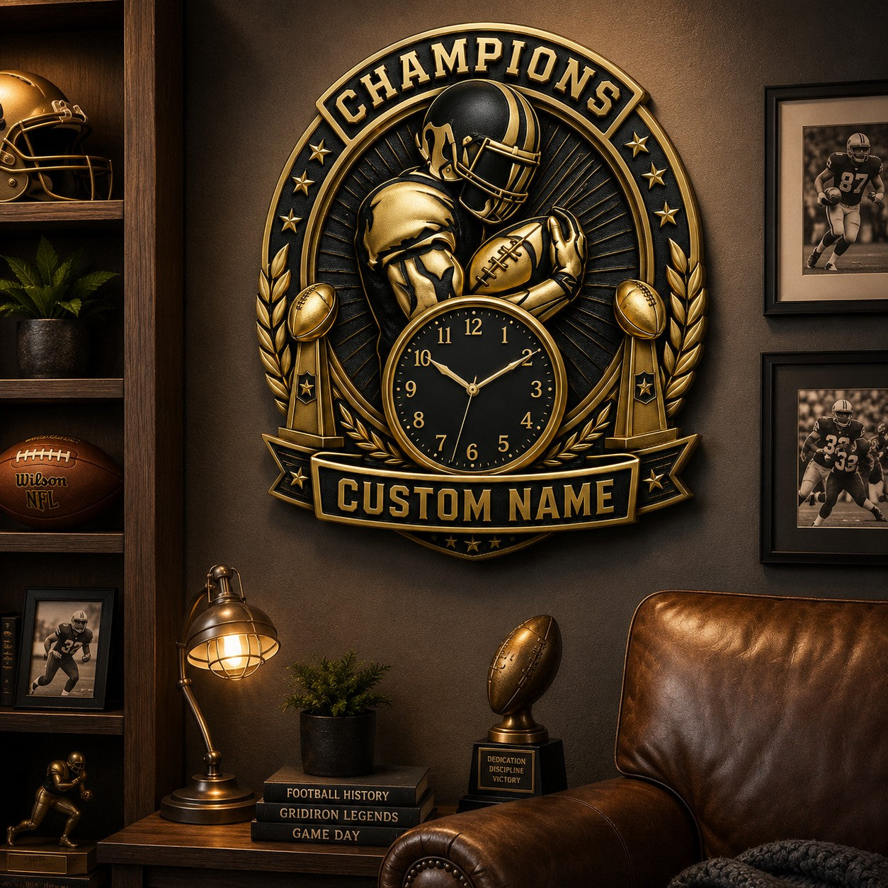 Championship celebration Custom Name Wall Clock — personalized with a custom name