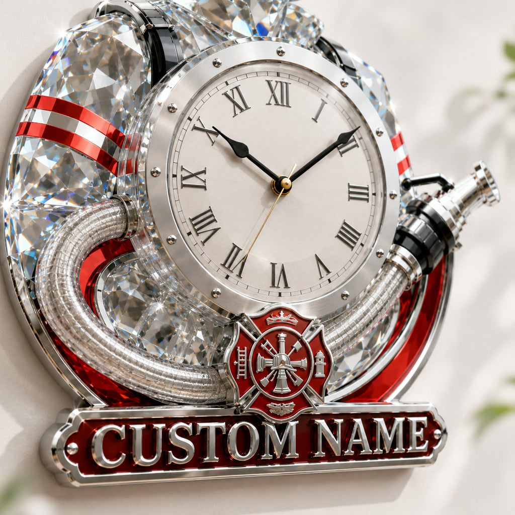 Crystal Firefighter Custom Name Wall Clock — personalized with a custom name