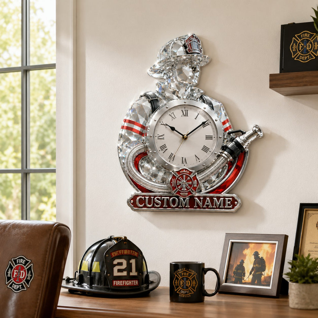 Crystal Firefighter Custom Name Wall Clock — personalized with a custom name