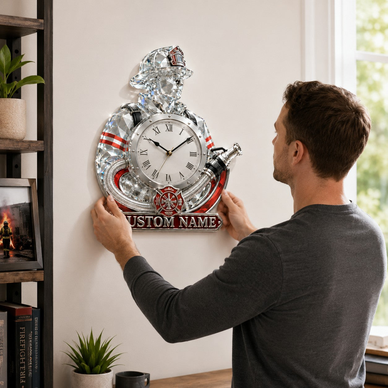 Crystal Firefighter Custom Name Wall Clock — personalized with a custom name