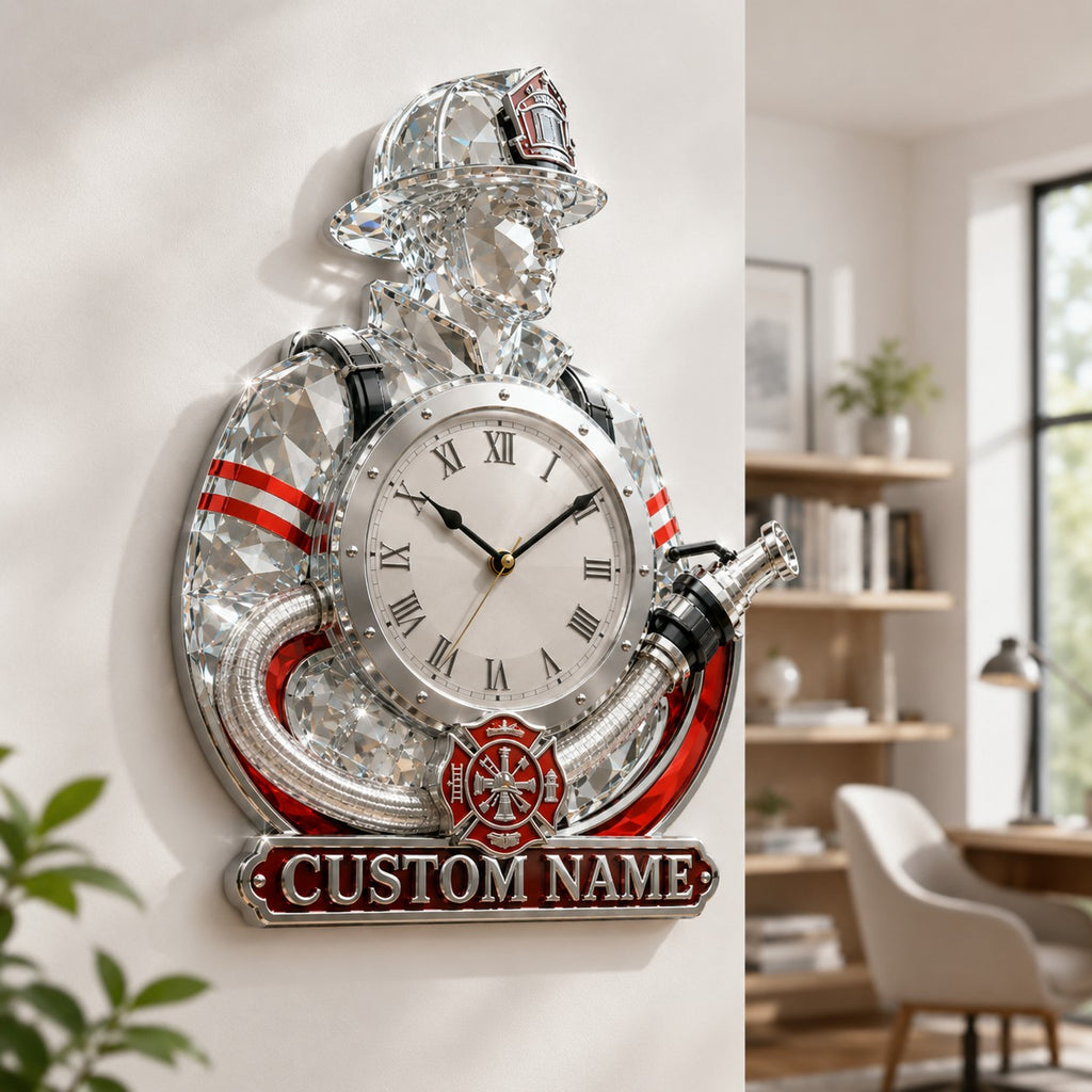 Crystal Firefighter Custom Name Wall Clock — personalized with a custom name