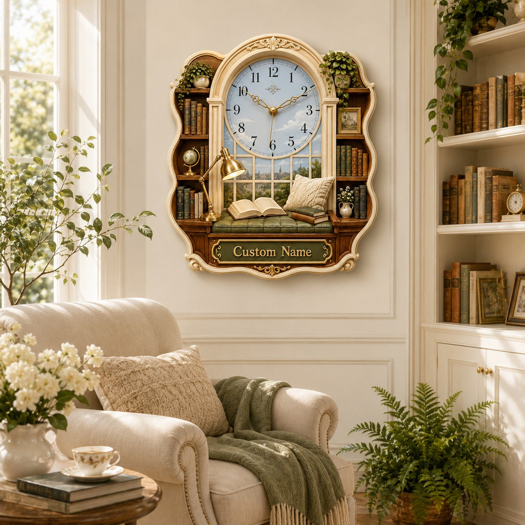Personalized Window Library Wall Clock — personalized with a custom name