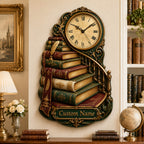 Vintage Book Staircase Personalized Wall Clock — personalized with a custom name
