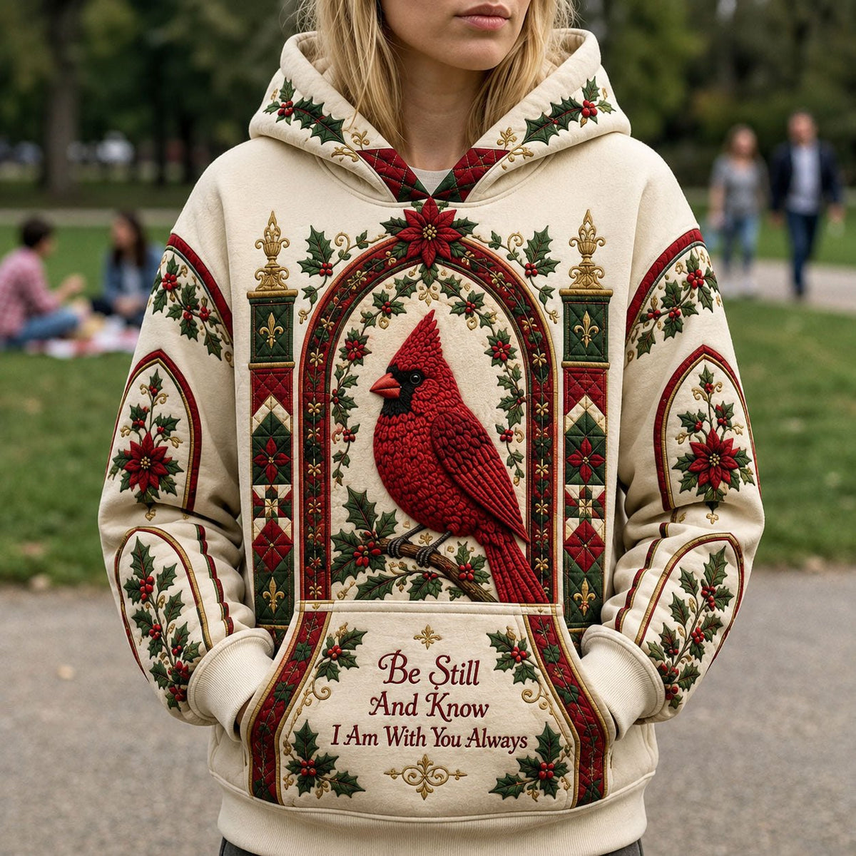 Faith Cardinal Christmas hoodie, all-over print