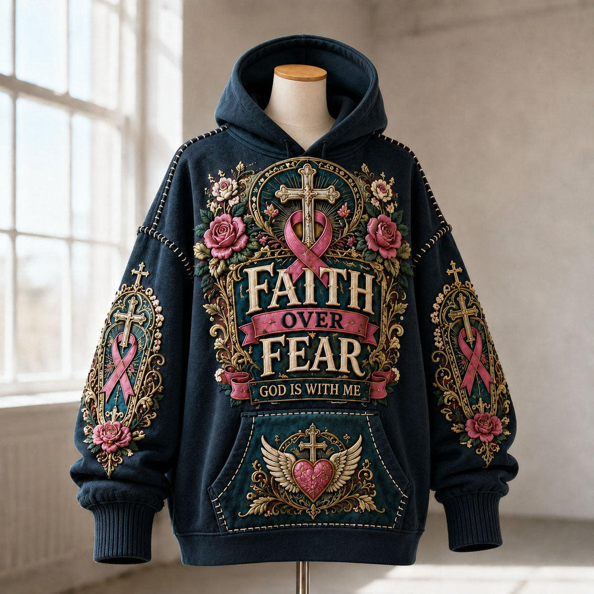 Faith Over Fear God Is with Me hoodie, all-over print