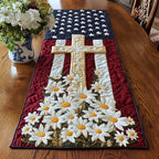 Cross with Daisies on the Flag Table Runner