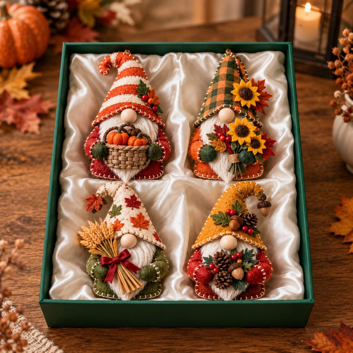 Harvest Plaid Fall Gnome Ornament Gift Set