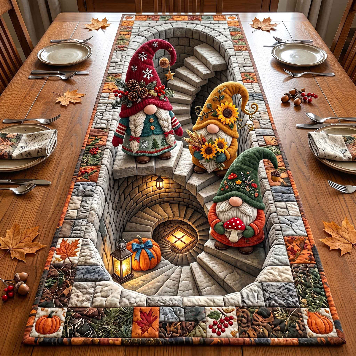 Stone Spiral Gnome Stairs Table Runner