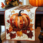 Big Orange Pumpkin with Maple Leaves Table Runner