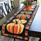 Pumpkins and Gourds on Black Table Runner
