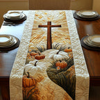 Cross with White and Orange Pumpkins Table Runner