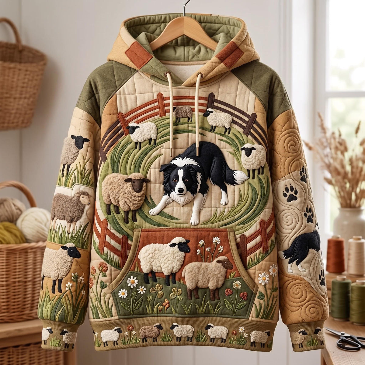 Farm Border Collie hoodie, all-over print